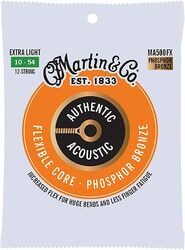Acoustic guitar strings Martin MA500FX Acoustic Guitar 12-String Set Authentic Flexible Core Phosphor Bronze 10-54 - 12-string set