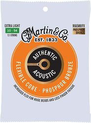 Acoustic guitar strings Martin MA500FX Acoustic Guitar 12-String Set Authentic Flexible Core Phosphor Bronze 10-54 - 12-string set