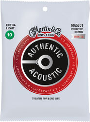 Acoustic guitar strings Martin MA530T Acoustic Guitar 6-String Set Authentic Lifespan 2.0 92/8 Phosphor Bronze 10-47 - Set of strings