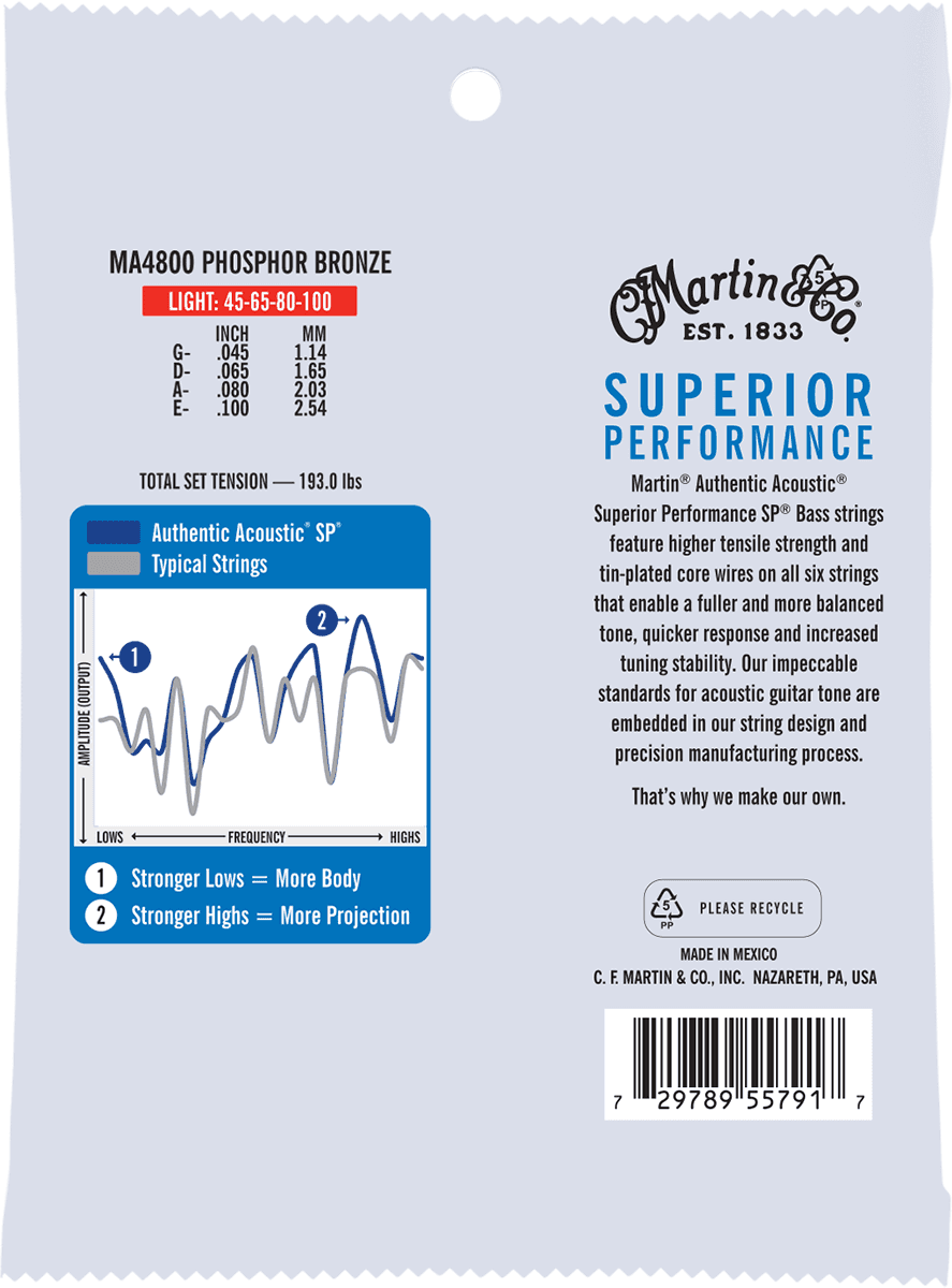 Martin Ma4800 Authentic Sp 80/20 Bronze Acoustic Bass 4c 45-100 - Acoustic bass strings - Variation 1