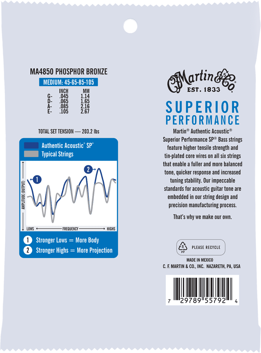 Martin Ma4850 Authentic Sp 80/20 Bronze Acoustic Bass 4c 45-105 - Acoustic bass strings - Variation 1