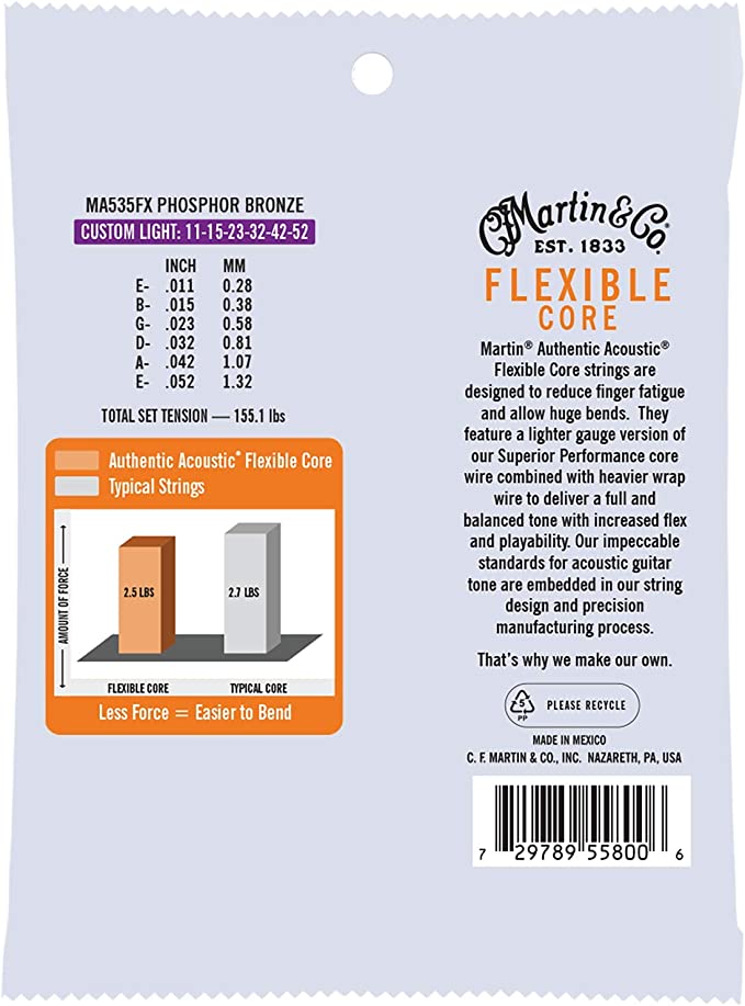 Martin Ma535fx Authentic Flexible Core Phosphor Bronze Acoustic Guitar 6c 11-52 - Acoustic guitar strings - Variation 1