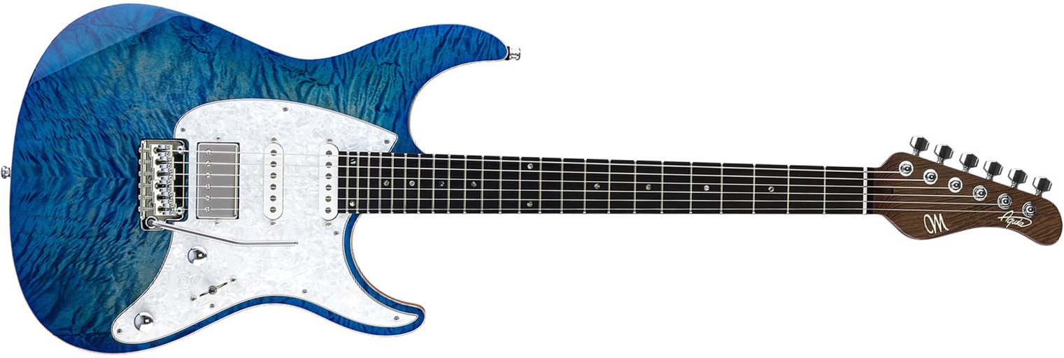 Mayones Guitars Aquila Qm 6 Hss Trem Eb - Lagoon Burst - Str shape electric guitar - Main picture