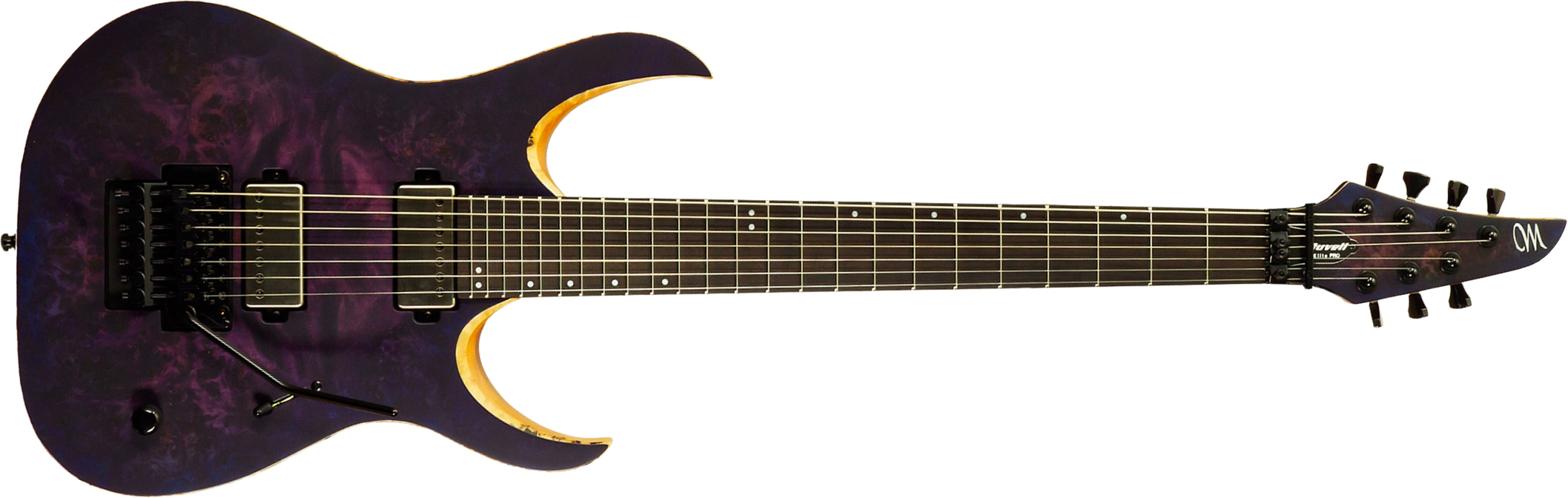 Mayones Guitars Duvell Elite Pro 7c Baryton 2h Velvetrone Fr Eb #df2602262 - Matt Trans Dirty Purple Blue Burst - Baritone guitar - Main picture
