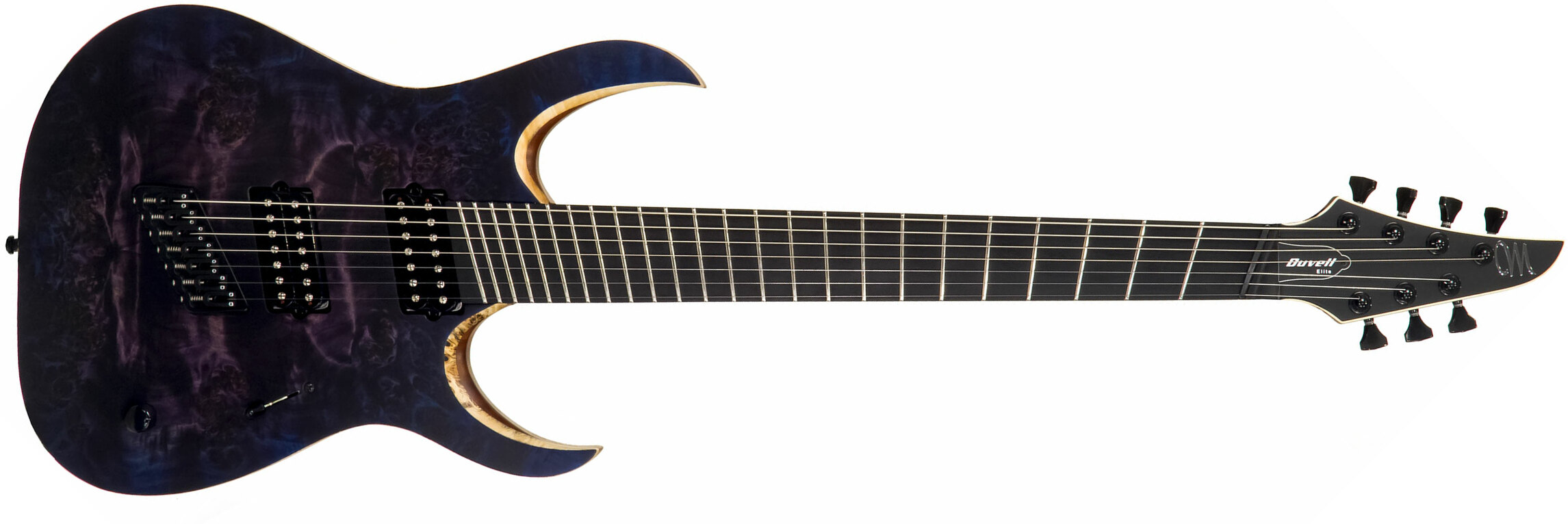 Mayones Guitars Duvell Elite V-frets 7c Multiscale 2h Bare Knuckle Ht Eb - Dirty Purple Blue Burst - Multi-Scale Guitar - Main picture