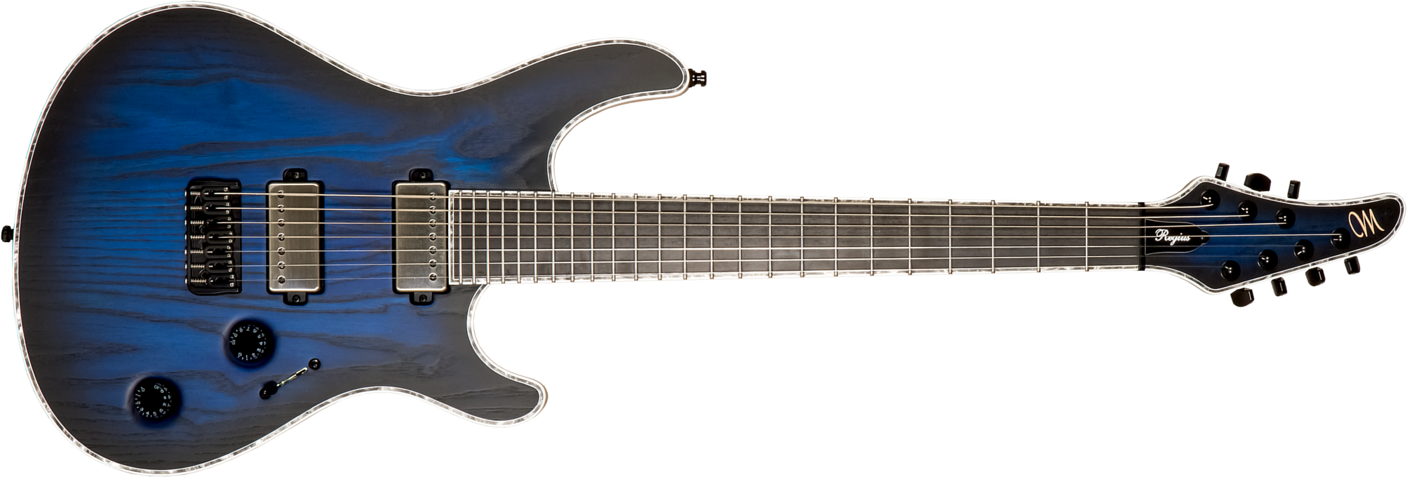 Mayones Guitars Regius Gothic Ash 7c 2h Bkp Ht Eb #rf2311786 - Trans Dirty Blue Burst / Natural Matt - 7 string electric guitar - Main picture