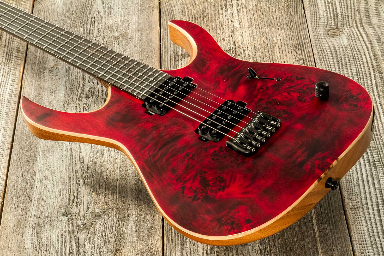 Mayones Guitars Duvell Elite 6 2h Bare Knuckle Ht Eb #df2301294 - Trans Dirty Red Satine - Metal electric guitar - Variation 2