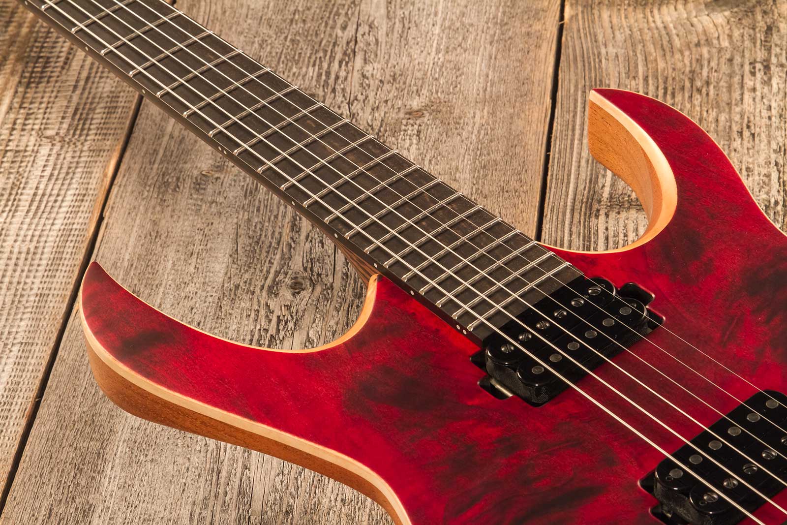 Mayones Guitars Duvell Elite 6 2h Bare Knuckle Ht Eb #df2301294 - Trans Dirty Red Satine - Metal electric guitar - Variation 4