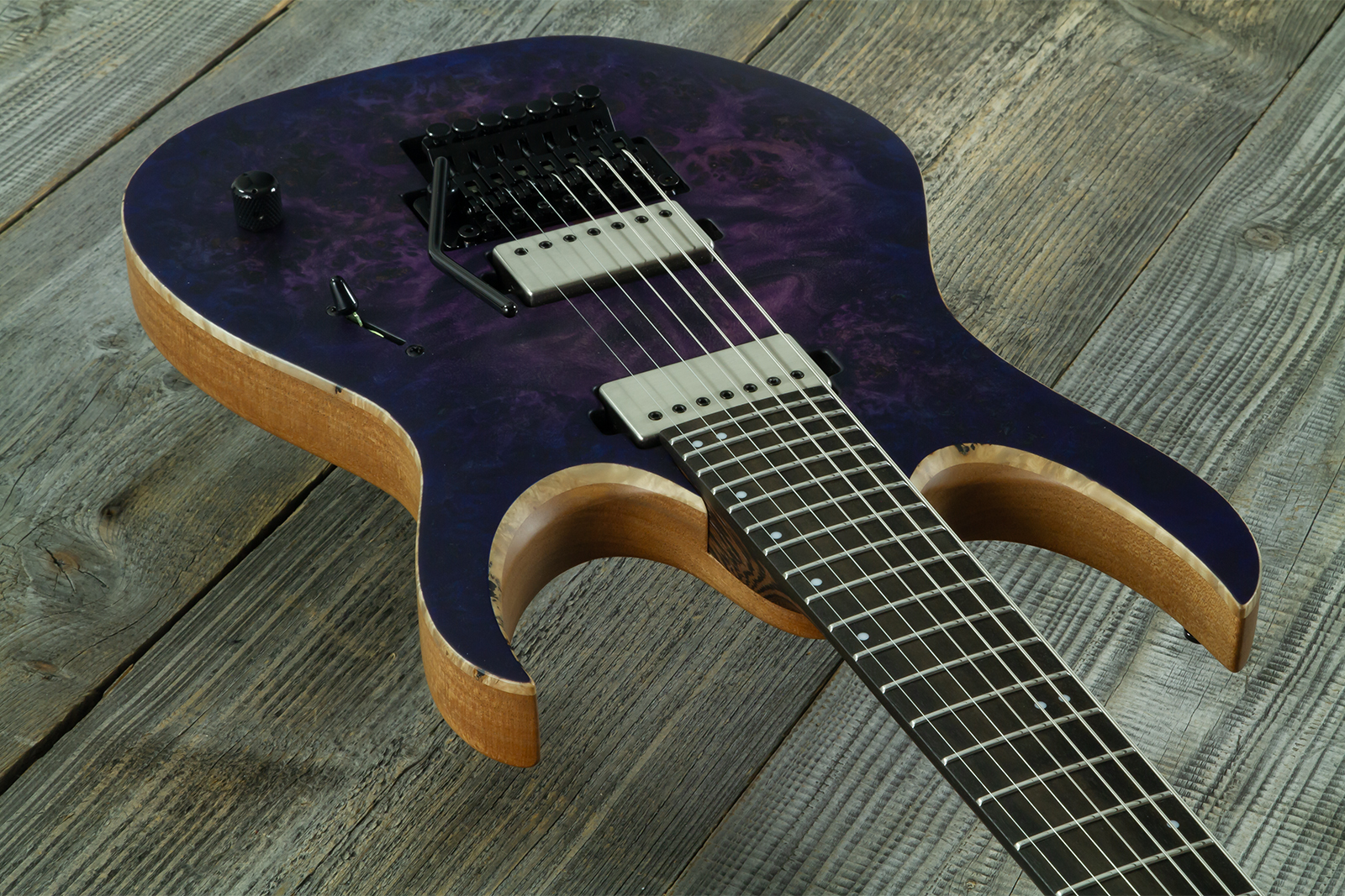 Mayones Guitars Duvell Elite Pro 7c Baryton 2h Velvetrone Ht Eb #rf2602251 - Matt Trans Dirty Purple Blue Burst - Baritone guitar - Variation 2