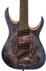 Multi-scale guitar Mayones guitars Duvell Elite V-Frets 7 (Bare Knuckle) - Jeans black 3-tone blue burst satin