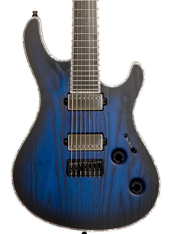 7 string electric guitar Mayones guitars Regius Gothic 7 (Ash, Standard 25.4, TKO) #RF2311786 - Trans dirty blue burst / natural matt