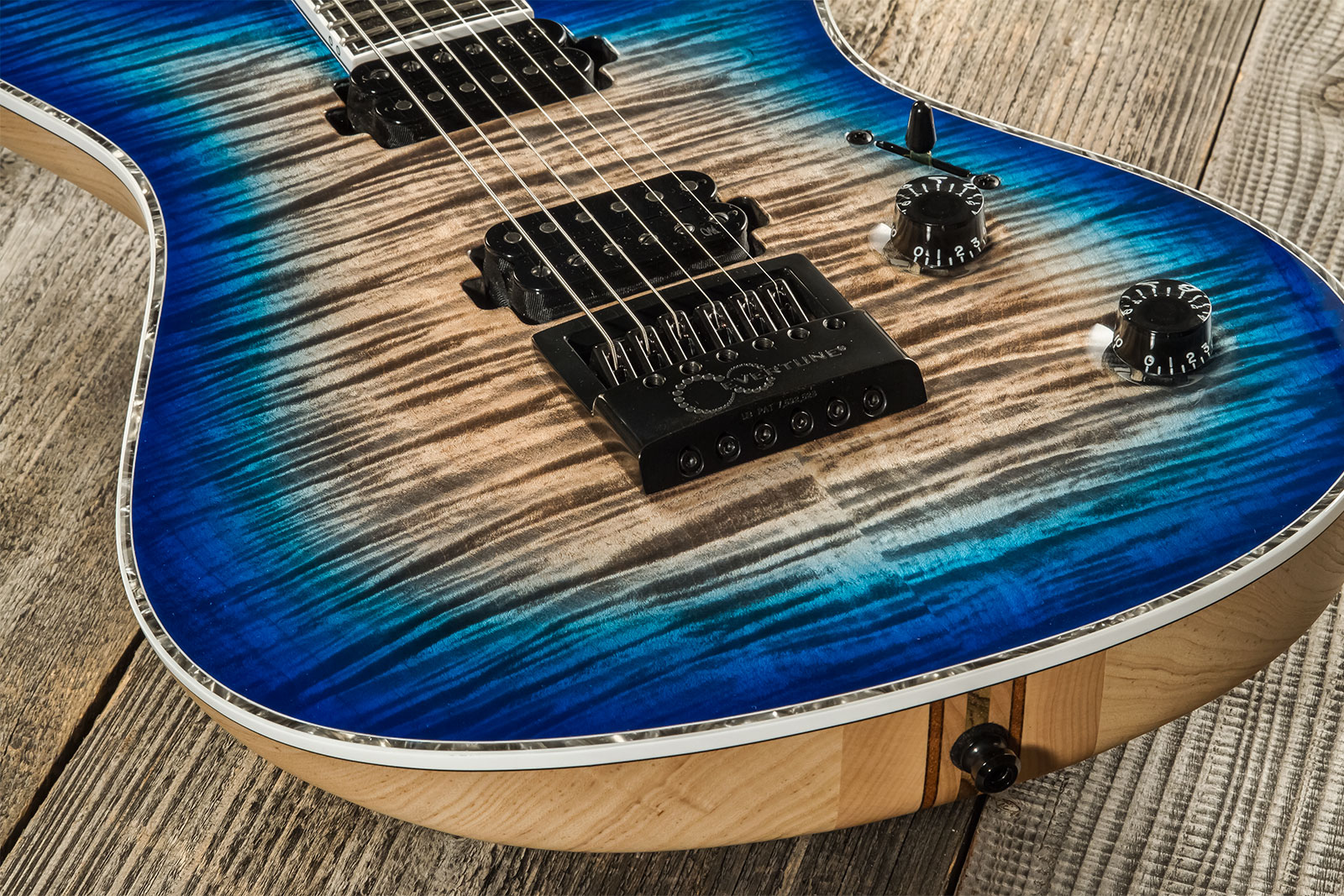 Mayones Guitars Regius 4ever 6 2h Ht Eb #rp2309275 - Jeans Black 3-tone Blue Burst Gloss - Metal electric guitar - Variation 2