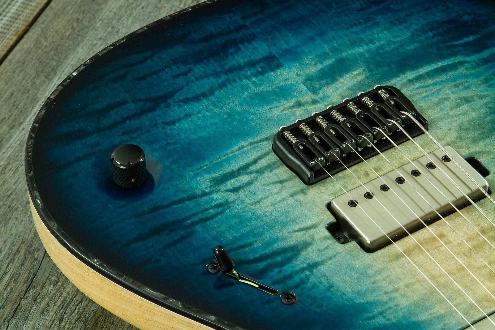 Mayones Guitars Regius 7c Baryton 2h Velvetrone Ht Eb #rf2510186 - Turquoise Iris - Baritone guitar - Variation 4