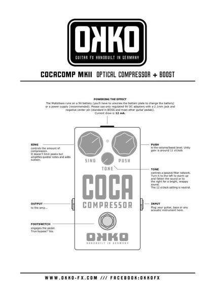 Compressor, sustain & noise gate effect pedal Okko Coca Comp MKII Optical Compressor