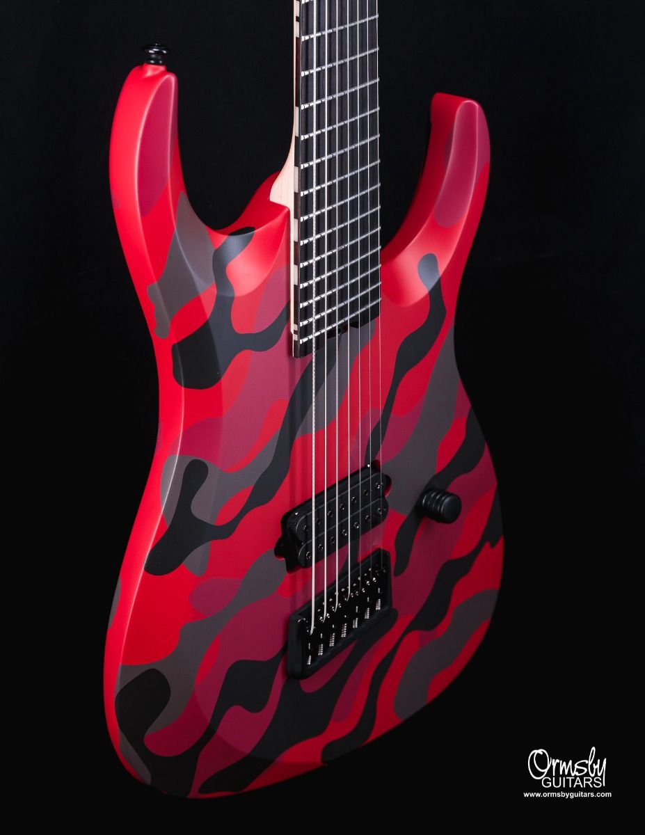 Ormsby Dino Cazares Dc Gtr 7c Signature Baritone H Seymour Duncan Ht Eb - Red Camo - 7 string electric guitar - Variation 2