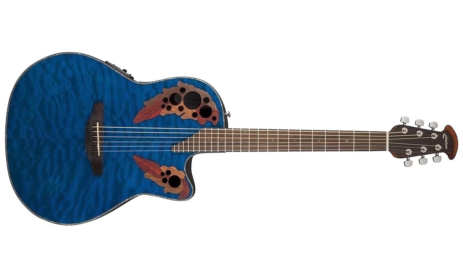 Ovation Ce44p-8tq Celebrity Elite Plus Mid Depth Cw Erable Lyrachord Rw - Trans Blue - Electro acoustic guitar - Variation 1