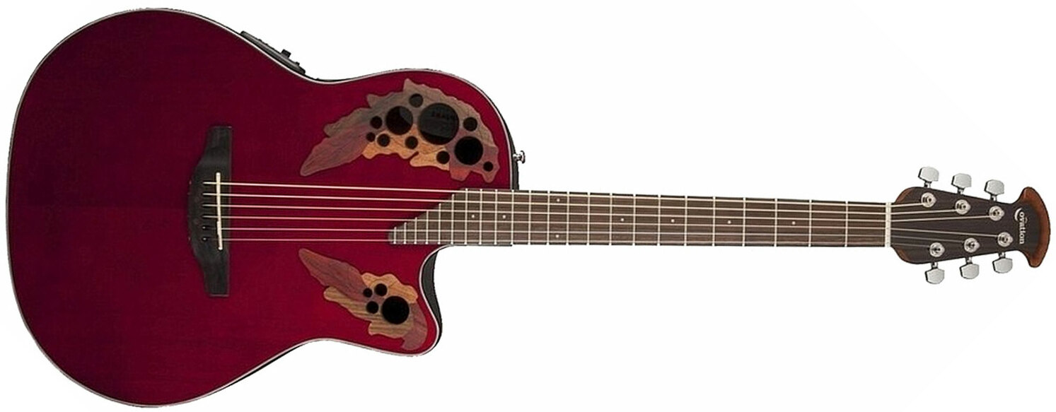 Ovation Ce44-rr Celebrity Elite Mid Depth Cw Epicea Lyrachord Rw - Ruby Red - Electro acoustic guitar - Main picture