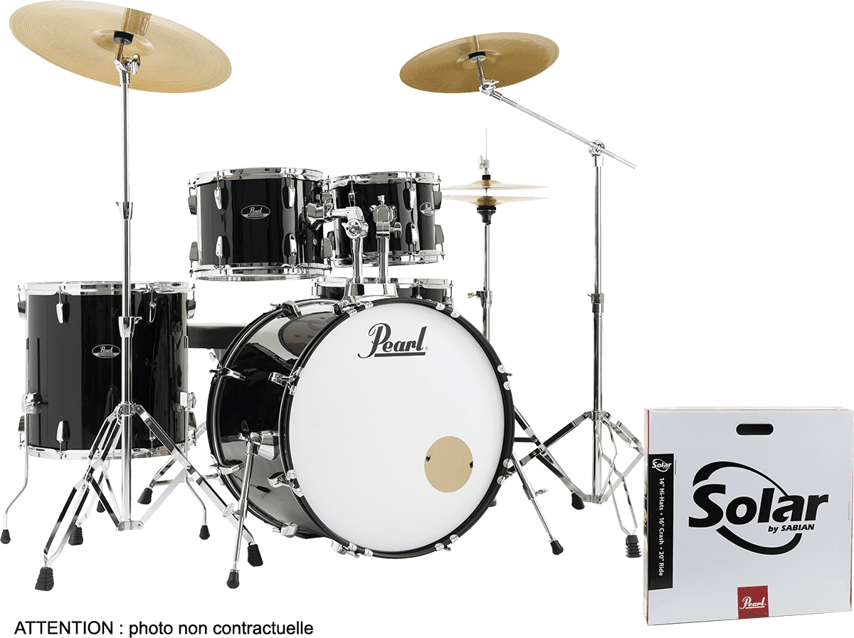 Pearl Roadshow Plus Rock 22'' + Pack Sabian Solar 3 Cymbales - 5 FÛts - Jet Black - Rock drum kit - Main picture