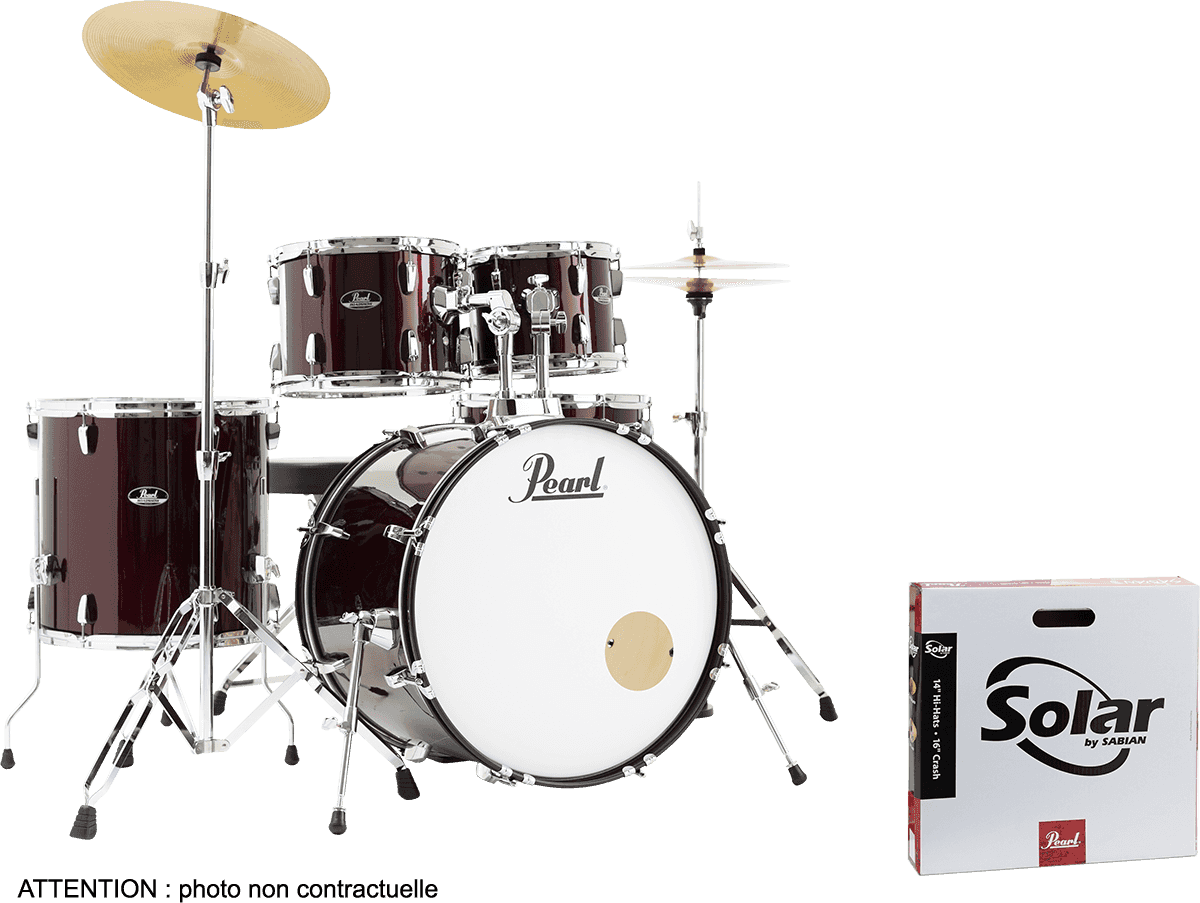 Pearl Rock 22 5 Futs + Pack Sabian Solar - Red Wine - Rock drum kit - Main picture