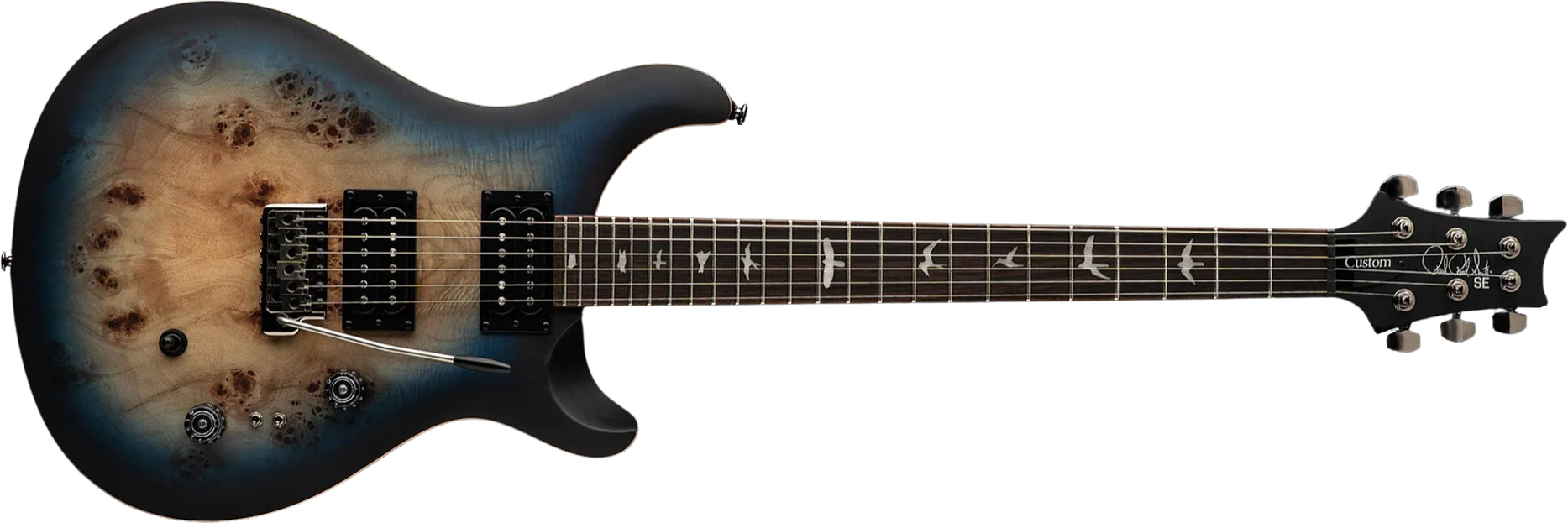Prs Custom 24-08 Poplar Burl Se Exotic Veneer Trem 2h Rw - Lake Blue Midnight Burst - Double cut electric guitar - Main picture