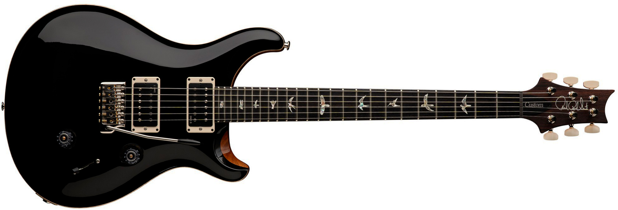 Prs Custom 24 Usa 2h Dmo Trem Rw - Black Top / Natural Back - Double cut electric guitar - Main picture