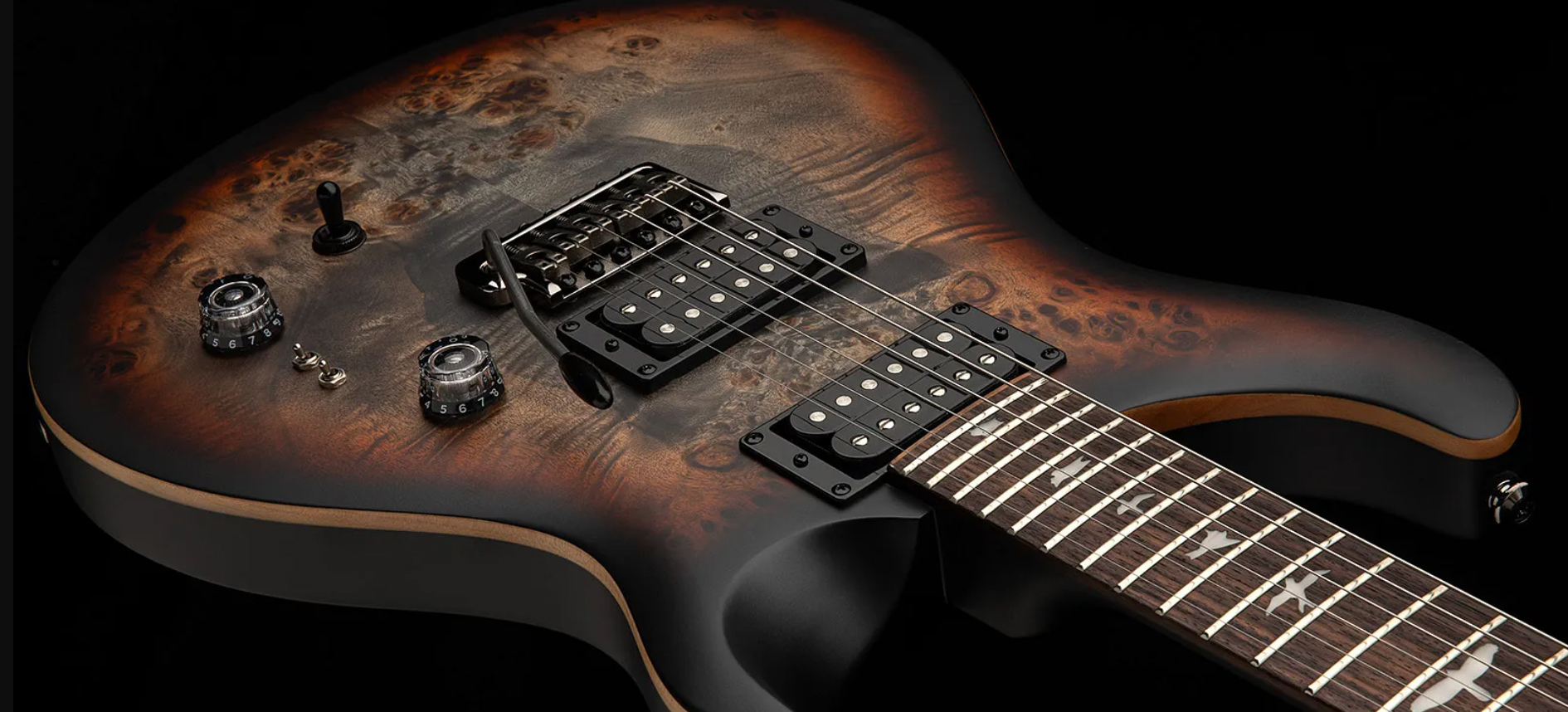 Prs Custom 24-08 Poplar Burl Se Exotic Veneer Trem 2h Rw - Charcoal Cherry Midnight Burst - Double cut electric guitar - Variation 2