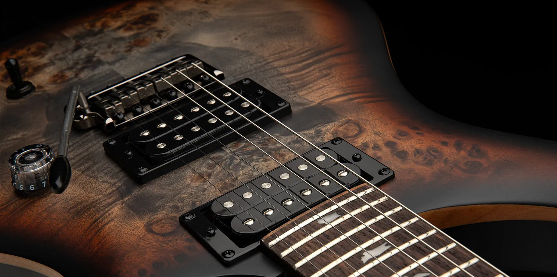 Prs Custom 24-08 Poplar Burl Se Exotic Veneer Trem 2h Rw - Charcoal Cherry Midnight Burst - Double cut electric guitar - Variation 3