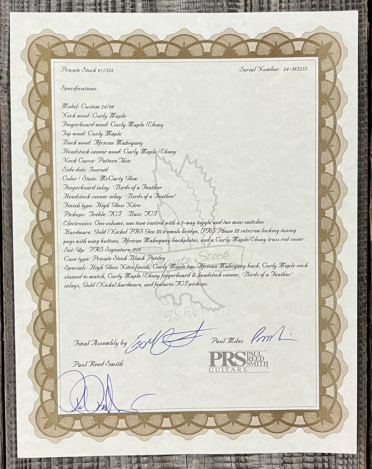 Prs Custom 24-08 Private Stock Hand-signed Usa 2h Trem Rw #0385255 - Mccarty Glow - Double cut electric guitar - Variation 14