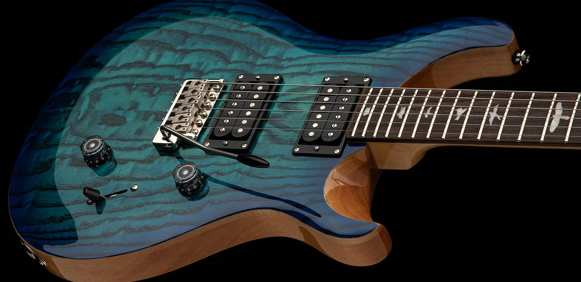 Prs Custom 24 Burled Ash Se Exotic Veneer Trem 2h Rw - Lake Blue - Double cut electric guitar - Variation 2