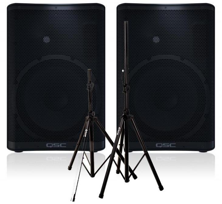 Complete pa system Qsc 2 x CP12 + XH 6310 Pied Enceinte Paire + Sac
