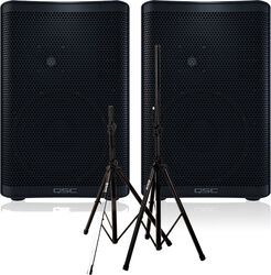 Complete pa system Qsc 2 x CP8 + XH 6310 Pied Enceinte Paire + Sac