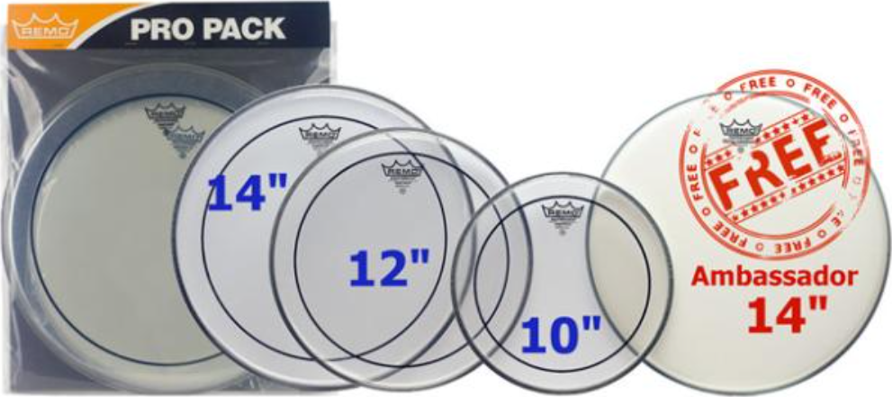 Remo Pack Pinstripe Transparente 10 12 14 + 14 Ambasador Sablee - Pack Peaux - Drumhead set - Main picture