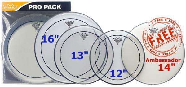 Drumhead set Remo PACK PINSTRIPE TRANSPARENTE 12 13 16 + 14 AMBASADOR SABLEE - Drumsticks set