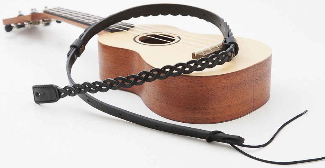 Righton Straps Ukulele Strap Plait Leather Courroie Cuir 0.6inc Black - More stringed instruments accessories - Variation 1