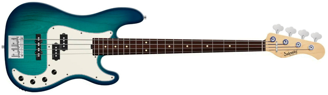 Sadowsky Hybrid Pj Bass 21 Fret Alder 4c Metroline All Active Mor - Bora Blue Burst Transparent Satin - Solid body electric bass - Main picture