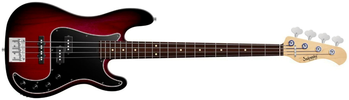 Sadowsky Hybrid Pj Bass 21 Fret Alder 4c Metroline All Active Mor - Burgundy Blackburst Transparent Satin - Solid body electric bass - Main picture