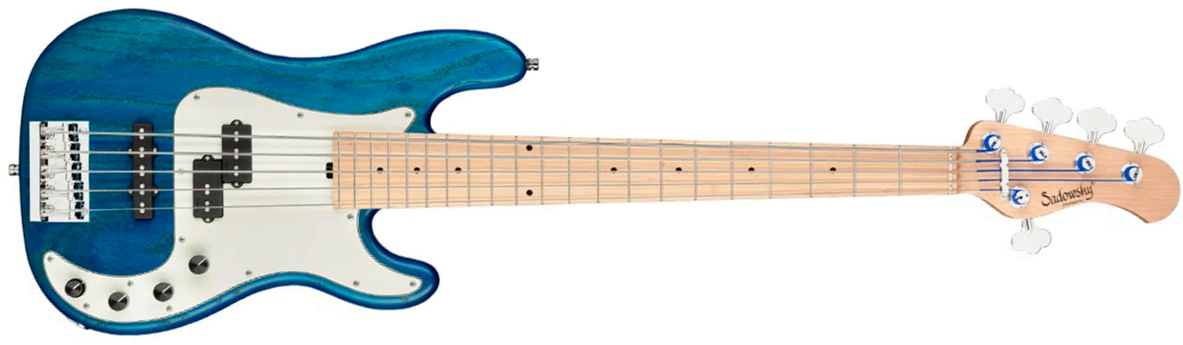 Sadowsky Hybrid Pj Bass 21 Fret Ash 5c Metroline All Active Mn - Ocean Blue Transparent Satin - Solid body electric bass - Main picture