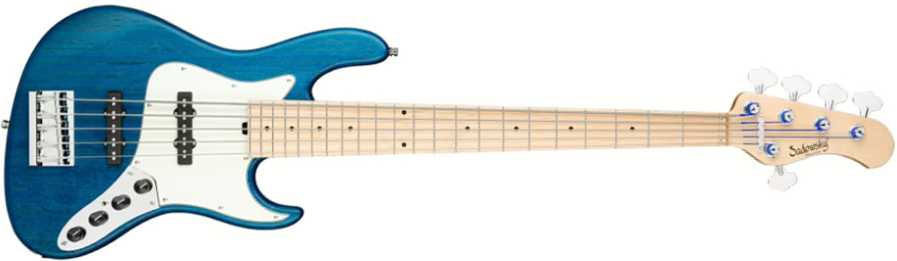 Sadowsky Will Lee 22-fret Ash 5c Metroline Signature All Active Mn - Ocean Blue Transparent Satin - Solid body electric bass - Main picture