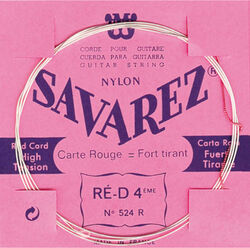 Nylon guitar strings Savarez 524R Ré/D  4 Rouge Tirant Fort - String by unit