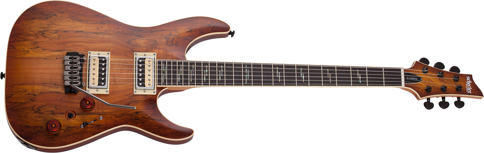 Schecter C-1 Exotic Spalted Maple 2h Trem Eb - Satin Natural Vintage Burst - Str shape electric guitar - Main picture