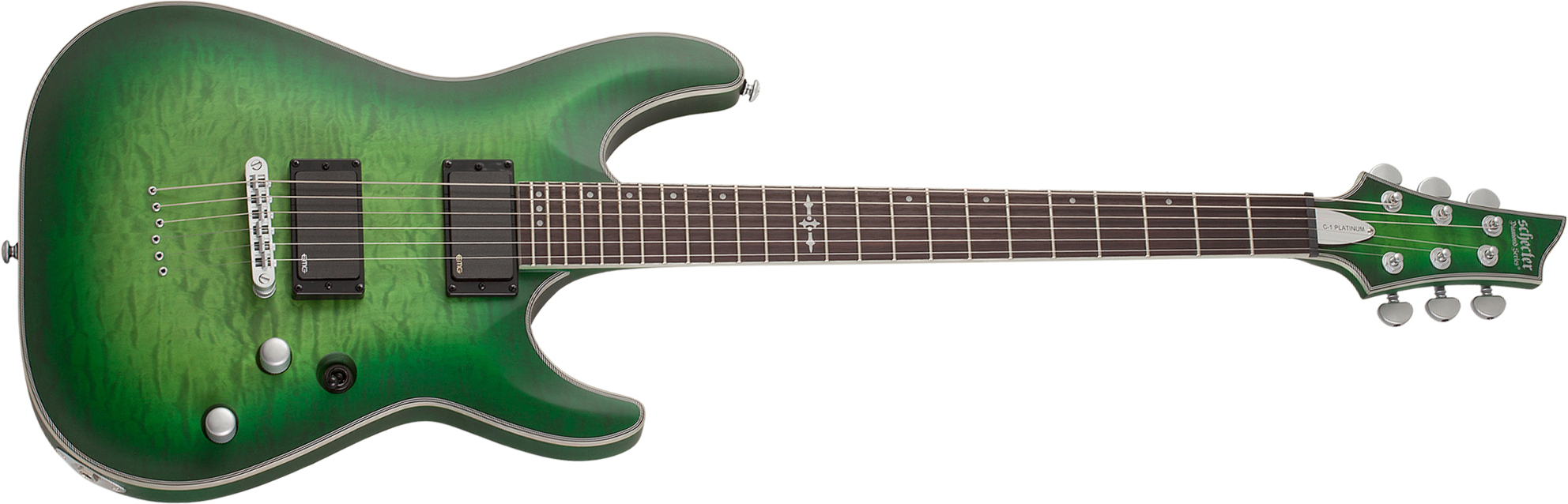 Schecter C-1 Platinum 2h Emg Ht Eb - Satin Green Burst - Str shape electric guitar - Main picture