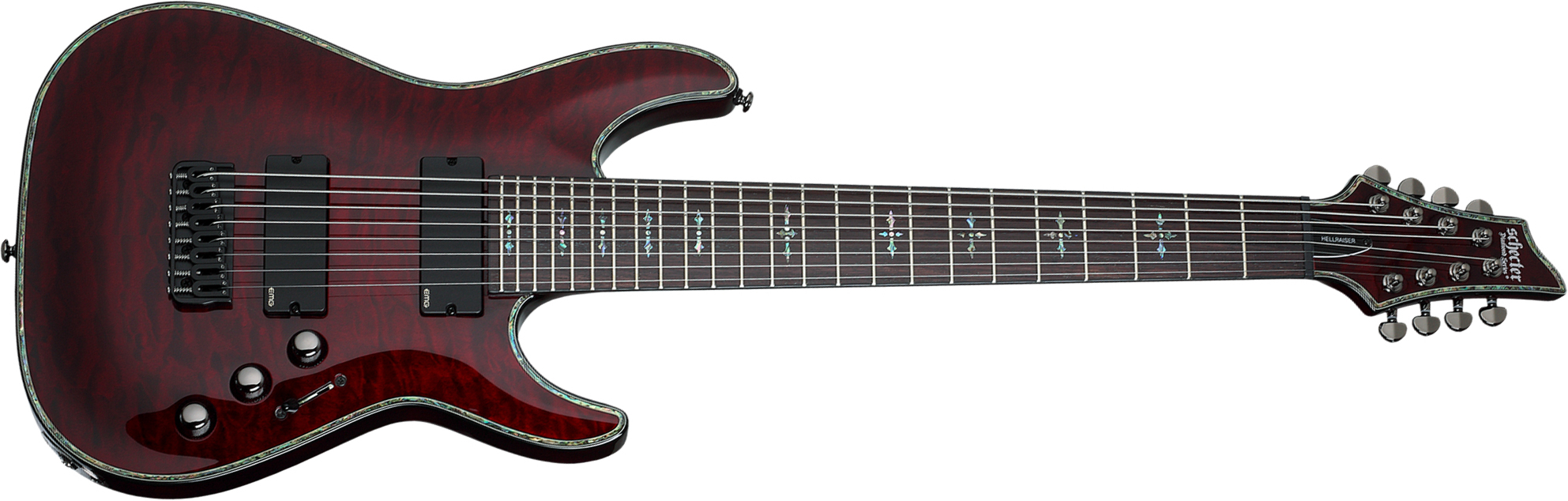 Schecter C8 Hellraiser 8c 2h Emg Ht Eb - Black Cherry - Baritone guitar - Main picture