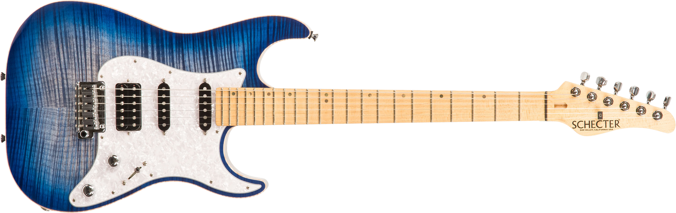 Schecter Custom Shop Sunset Usa Hss Trem Mn #1409001 - Trans Sky Blue - Str shape electric guitar - Main picture