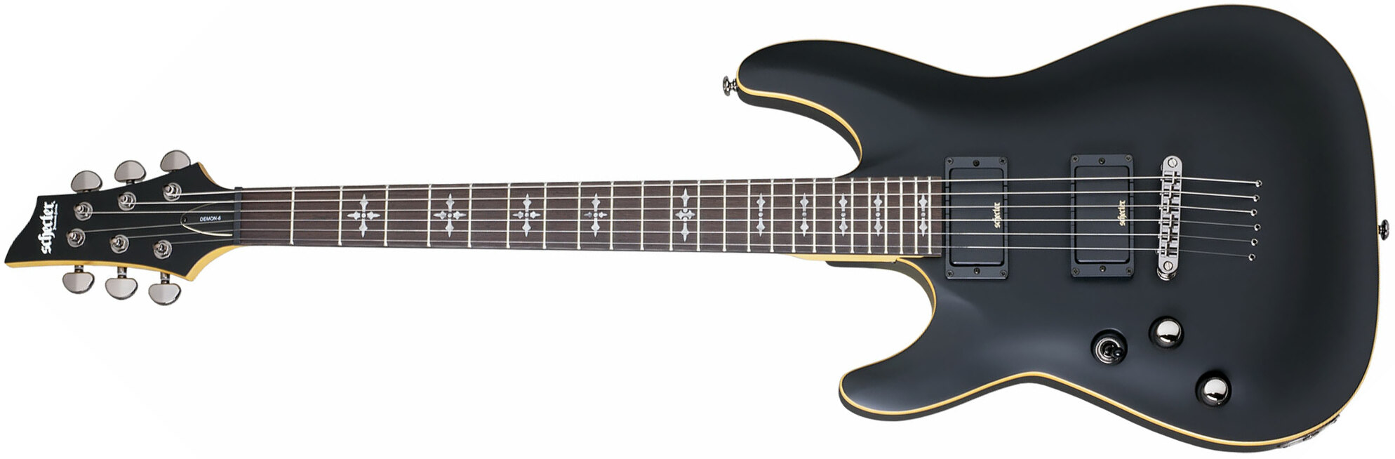 Schecter Demon-6 Lh Gaucher 2h Ht Wen - Aged Black Satin - Left-handed electric guitar - Main picture