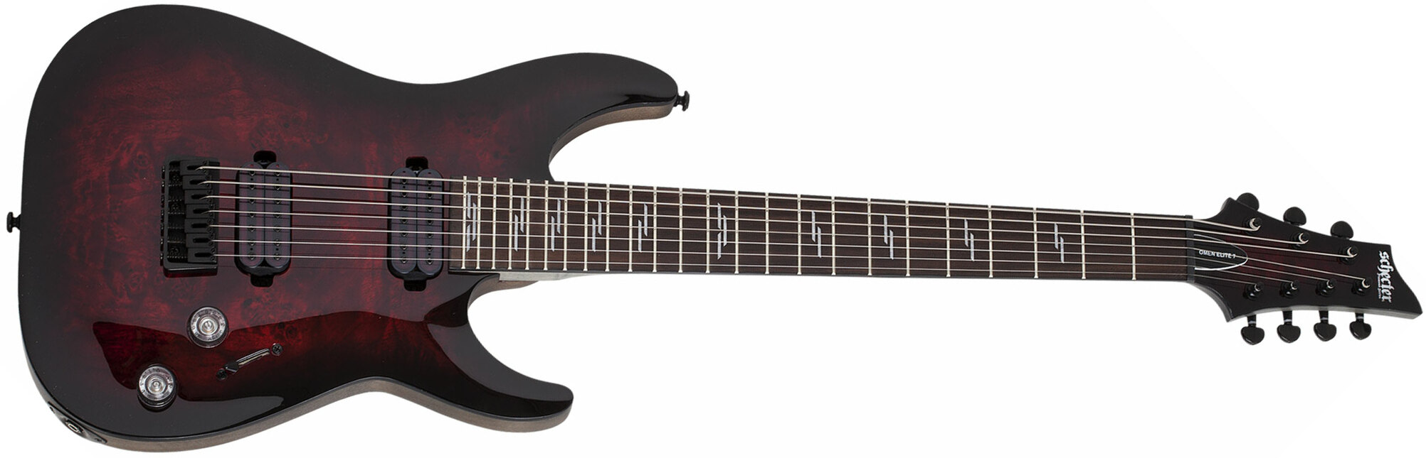 Schecter Omen Elite-7 7c Baryton 2h Ht Rw - Black Cherry Burst - 7 string electric guitar - Main picture