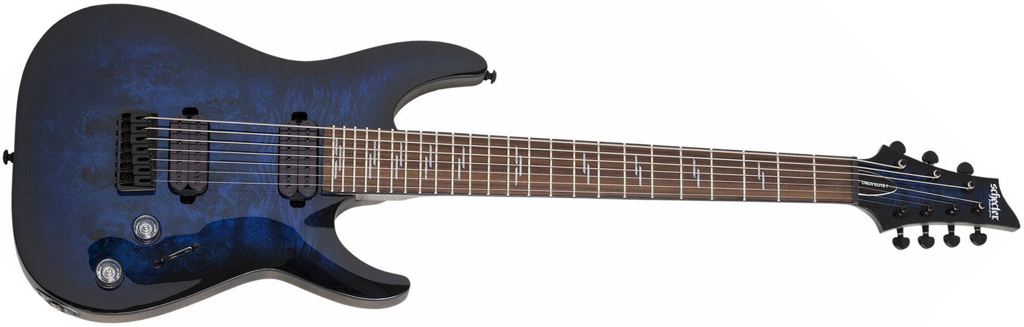Schecter Omen Elite-7 7c Baryton 2h Ht Rw - See-thru Blue Burst - 7 string electric guitar - Main picture