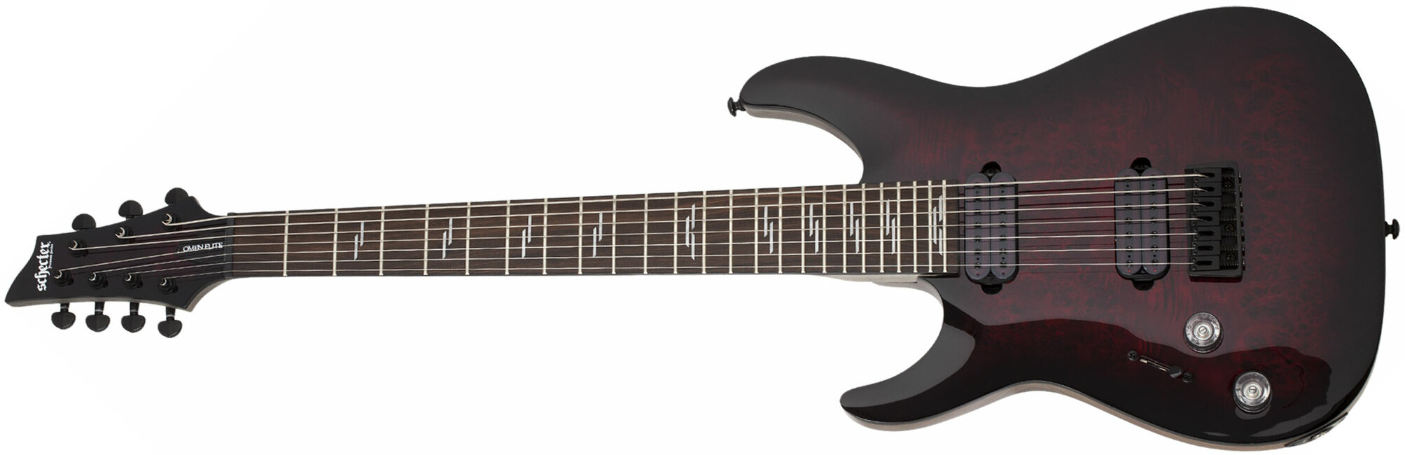 Schecter Omen Elite-7 7c Baryton Lh Gaucher 2h Ht Rw - Black Cherry Burst - Left-handed electric guitar - Main picture