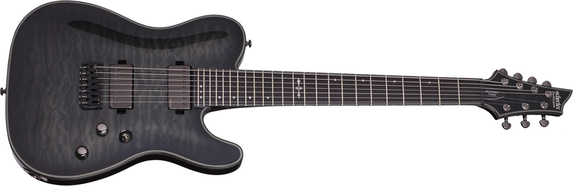 Schecter Pt-7 Hellraiser Hybrid 7c Hh Emg Ht Eb - Transp. Black Burst - 7 string electric guitar - Main picture