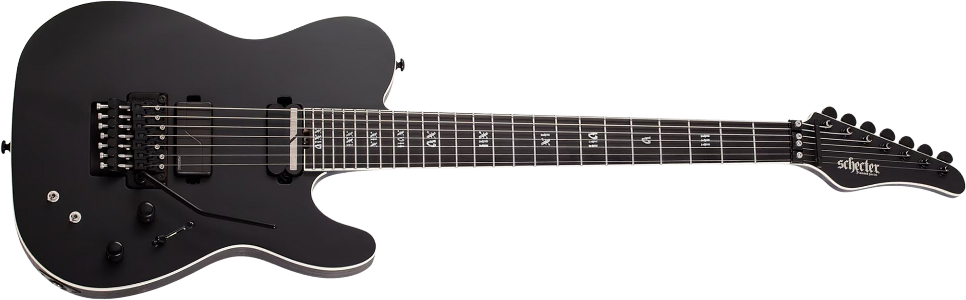 Schecter Pt7 Frs Sls Elite Evil Twin 2h Fishman Fluence Sustainiac Fr Eb - Satin Black - Baritone guitar - Main picture
