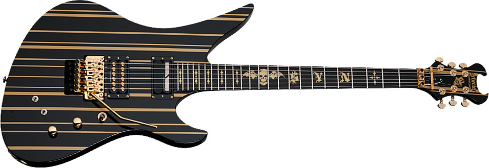 Schecter Synyster Custom-s 2h Seymour Duncan Sustainiac Fr Eb - Black W/ Gold Stripes - Signature electric guitar - Main picture